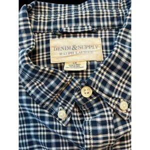 Ralph Lauren Denim & Supply Checkered Cotton Men's Shirt Size LG, Blu/Wh VINTAGE